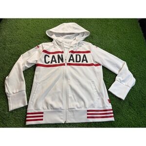 Adidas Canada Olympic Climalite Full Zip Hoodie Jacket White Red Mens XL